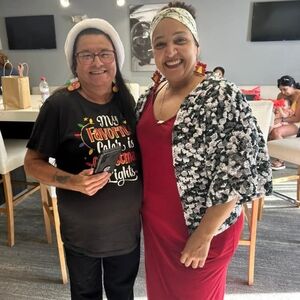 Red Dress with Black and White Floral Cardigan